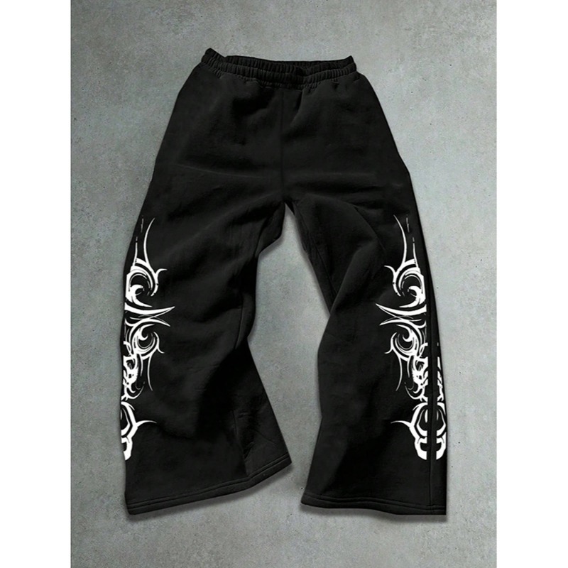High Street Design Sense Hip Hop Printed Casual Pants Men's Straight Sweatpants European And American Retro Long Pants_viptrois.com