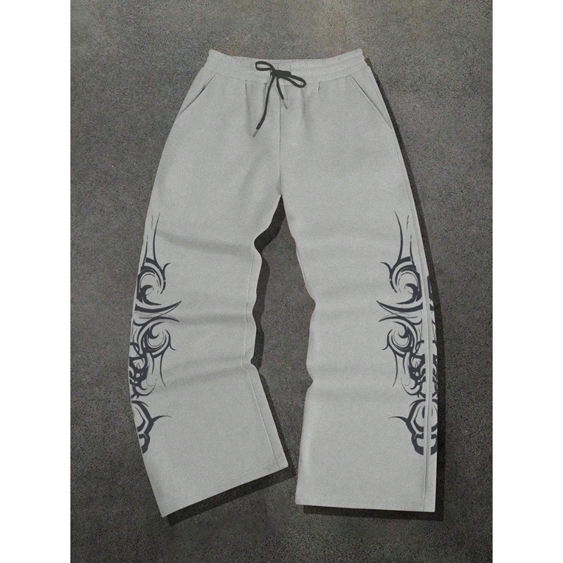 High Street Design Sense Hip Hop Printed Casual Pants Men's Straight Sweatpants European And American Retro Long Pants_viptrois.com