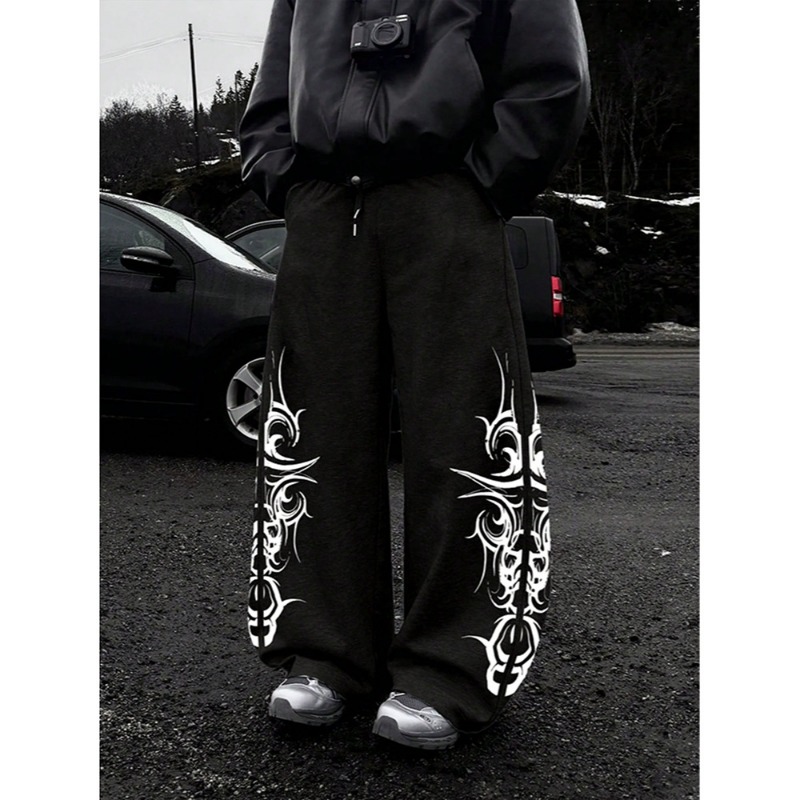 High Street Design Sense Hip Hop Printed Casual Pants Men's Straight Sweatpants European And American Retro Long Pants_viptrois.com