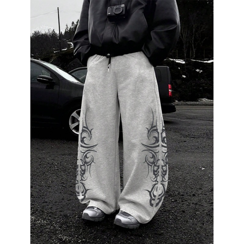 High Street Design Sense Hip Hop Printed Casual Pants Men's Straight Sweatpants European And American Retro Long Pants_viptrois.com