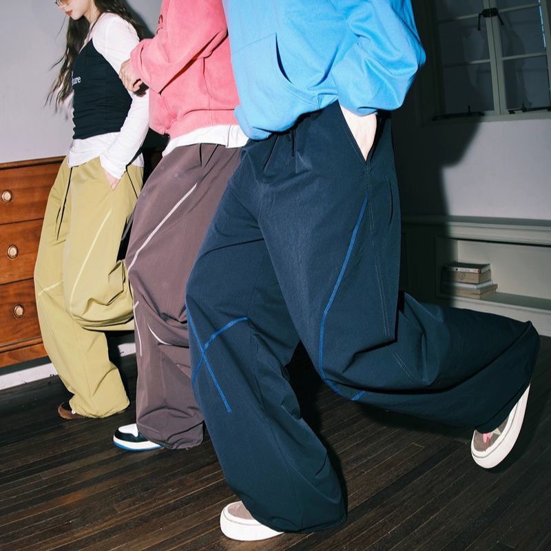 Tide Brand Bright Line Design Sweatpants Men's American Contrasting Color Hasselblad Line Casual Pants High Street Vibe Loose Sports Wide-leg Pants_viptrois.com