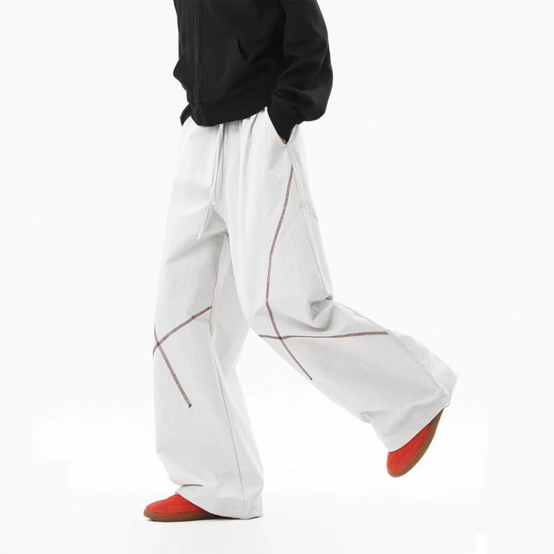 Tide Brand Bright Line Design Sweatpants Men's American Contrasting Color Hasselblad Line Casual Pants High Street Vibe Loose Sports Wide-leg Pants_viptrois.com