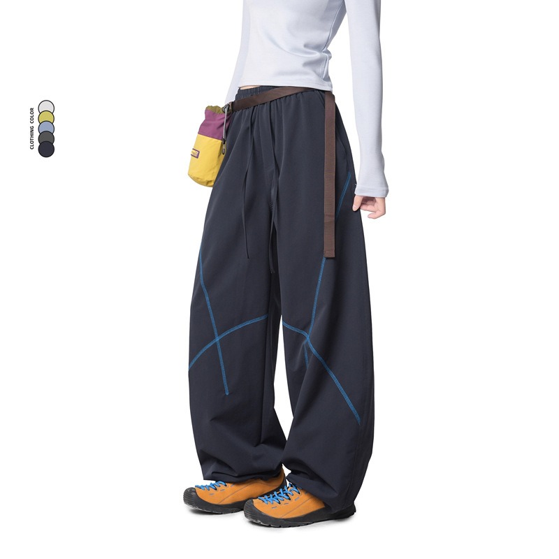 Tide Brand Bright Line Design Sweatpants Men's American Contrasting Color Hasselblad Line Casual Pants High Street Vibe Loose Sports Wide-leg Pants_viptrois.com