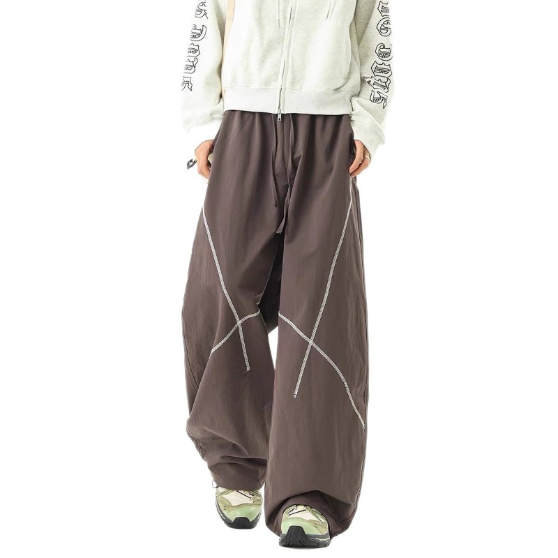Tide Brand Bright Line Design Sweatpants Men's American Contrasting Color Hasselblad Line Casual Pants High Street Vibe Loose Sports Wide-leg Pants_viptrois.com