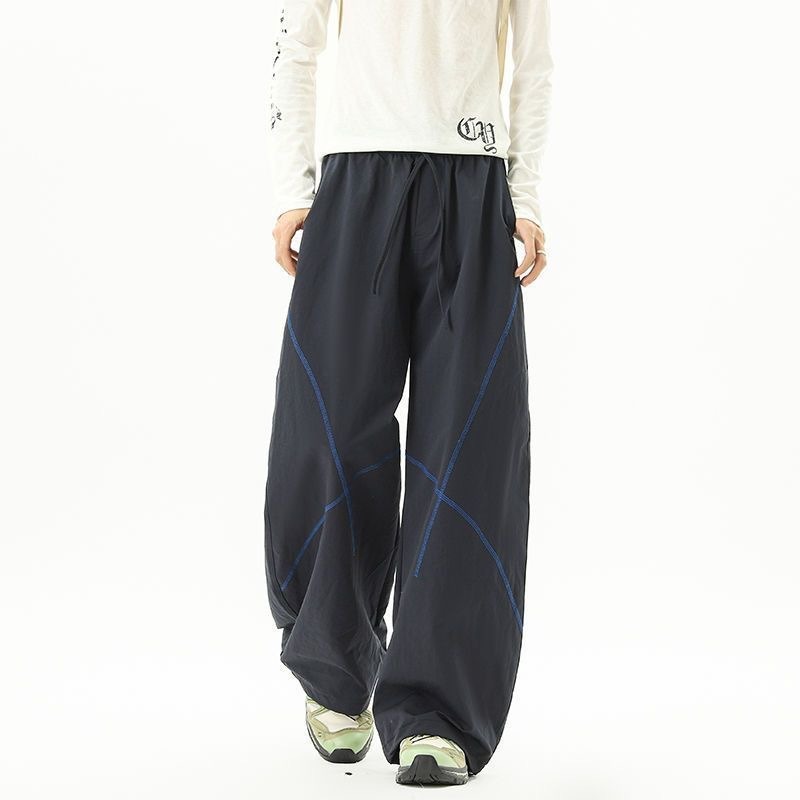 Tide Brand Bright Line Design Sweatpants Men's American Contrasting Color Hasselblad Line Casual Pants High Street Vibe Loose Sports Wide-leg Pants_viptrois.com