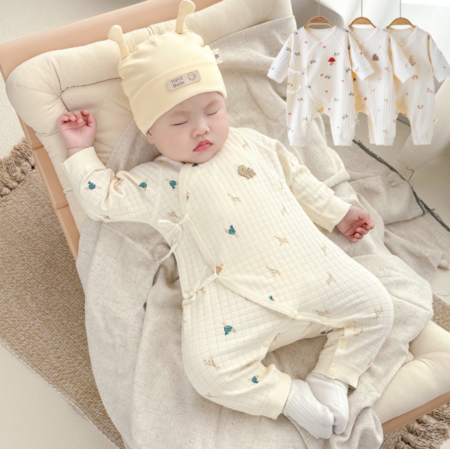 Spring And Autumn Baby Onesie Baby Cotton Romper Newborn Double-layer Belly Pajamas Newborn Confinement Clothes Climbing Clothes_voghion.com