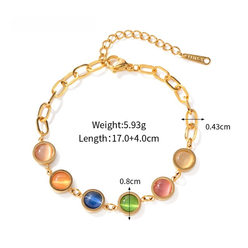 Bracelet chaîne en pierre oeil de chat multicolore doré arc-en-ciel_voghion.com