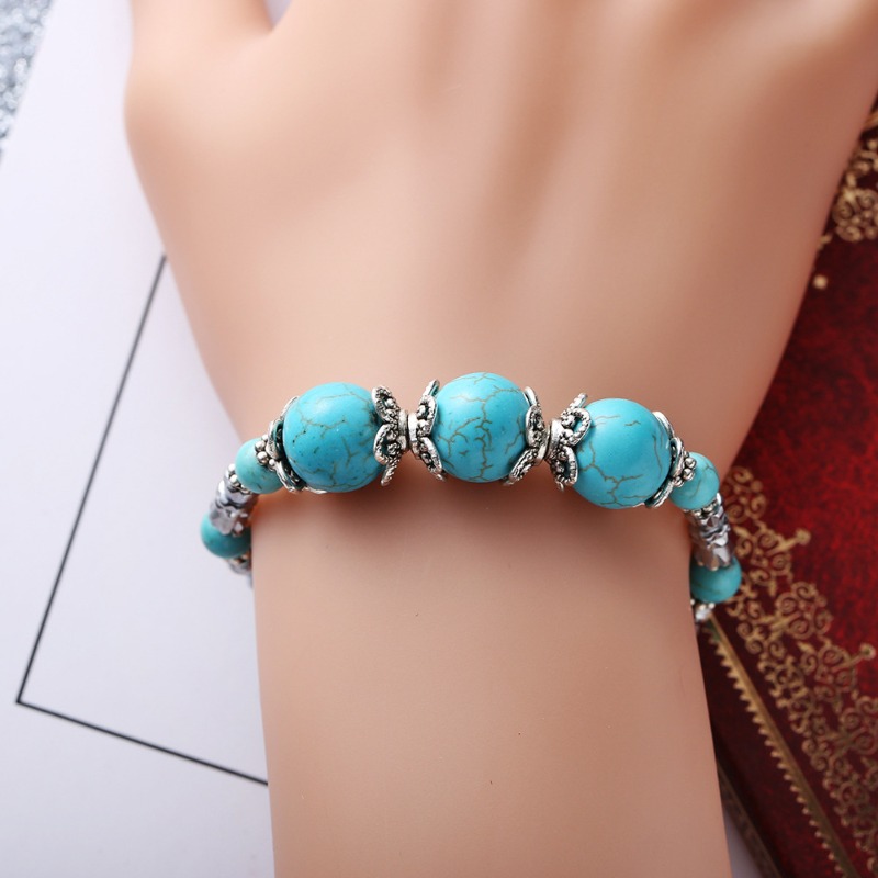 Turquoise Beaded Bracelet With Butterfly Charm Silver Boho Style_voghion.com