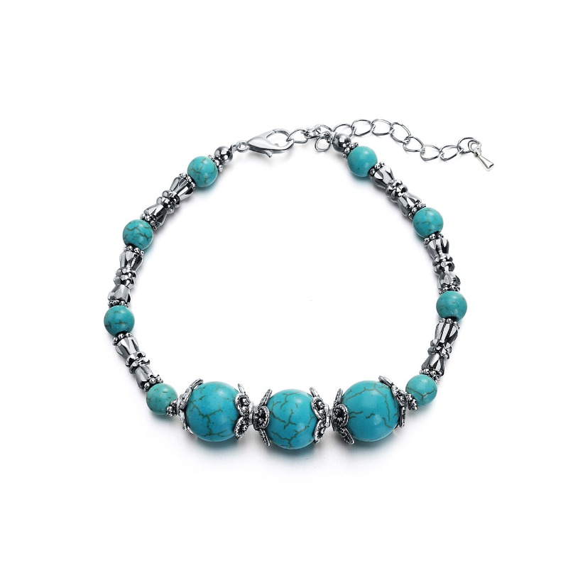 Turquoise Beaded Bracelet With Butterfly Accents | Boho Silver-Tone Jewelry_voghion.com