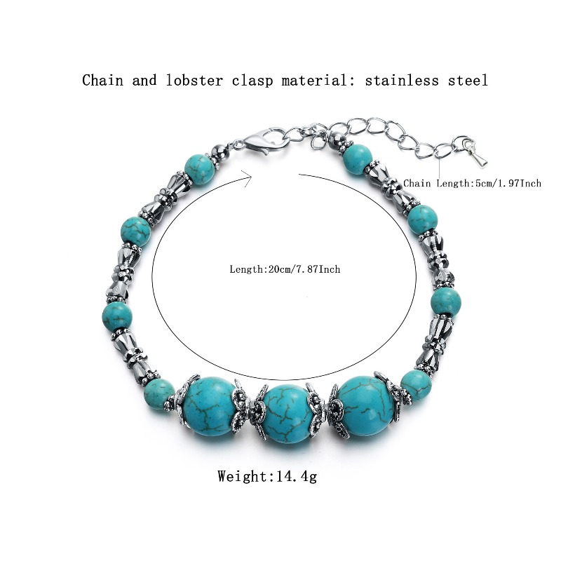 Turquoise Beaded Bracelet With Butterfly Charm Silver Boho Style_voghion.com
