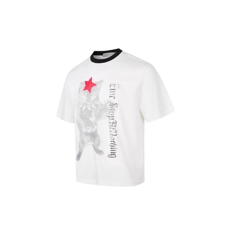 Vêtements pour hommes EME, T-shirt à manches longues imprimé chat rétro américain, coupe ample et polyvalente, idéal pour l'été._voghion.com