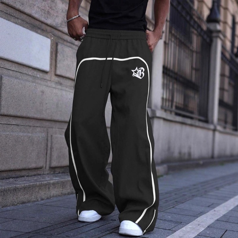 Pantalon polyvalent à imprimé linéaire simple, tendance et facile à porter en toutes saisons_voghion.com