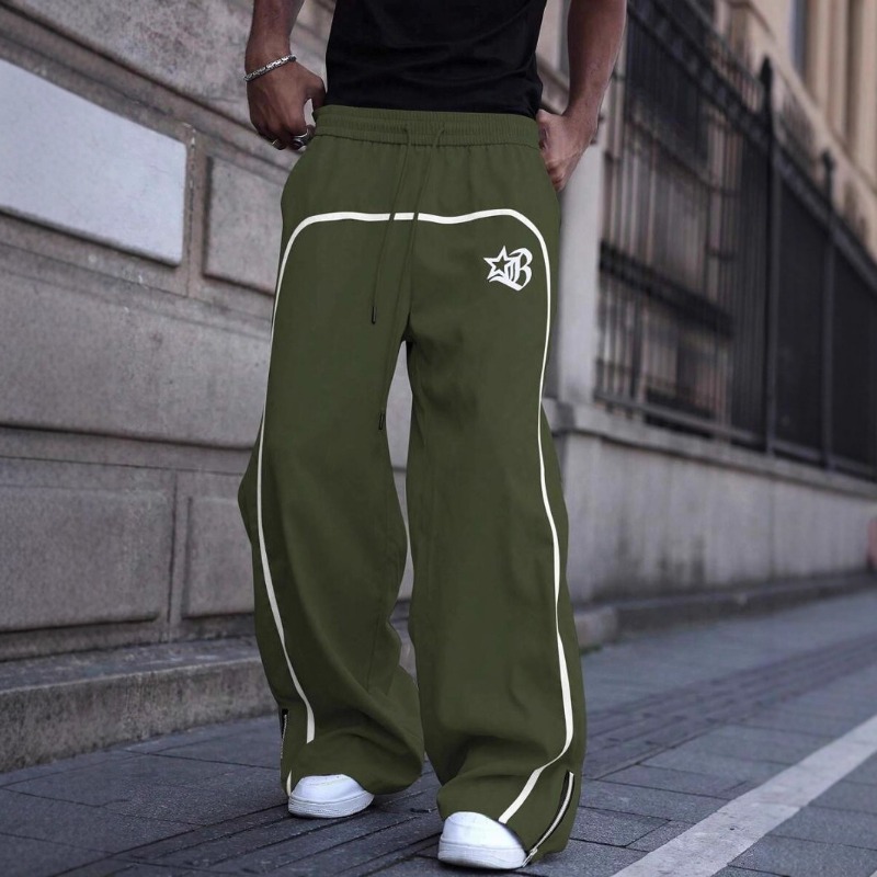 Pantalon polyvalent à imprimé linéaire simple, tendance et facile à porter en toutes saisons_voghion.com