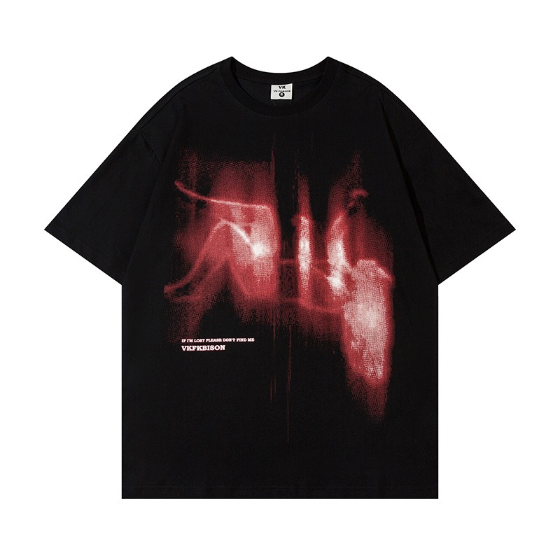 Herr oversize t-shirt med grafiskt tryck bomull rund hals_voghion.com