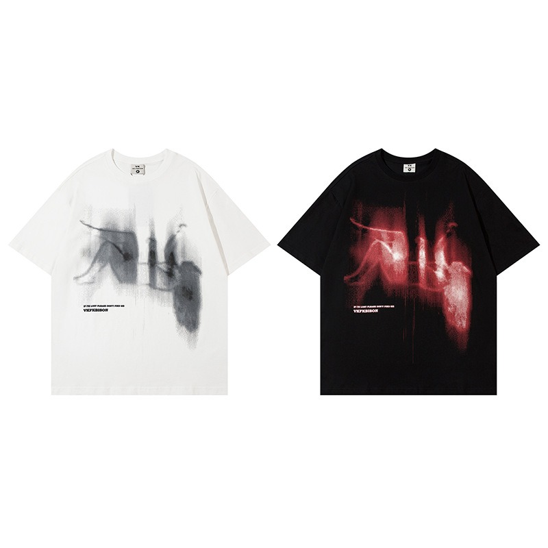 Herr oversize t-shirt med grafiskt tryck bomull rund hals_voghion.com