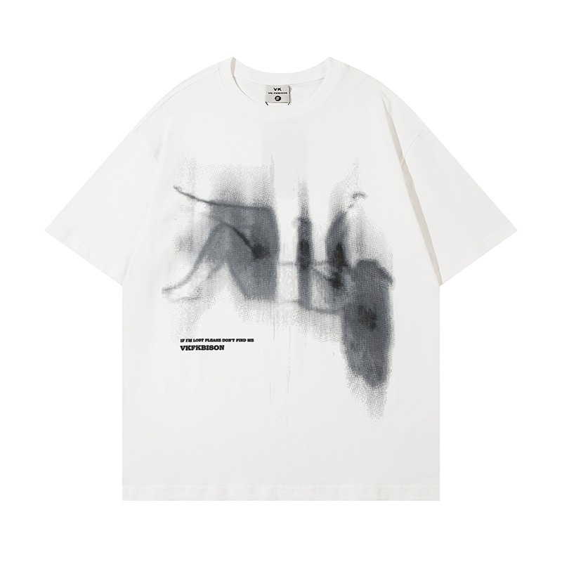 Herr oversize t-shirt med grafiskt tryck bomull rund hals_voghion.com