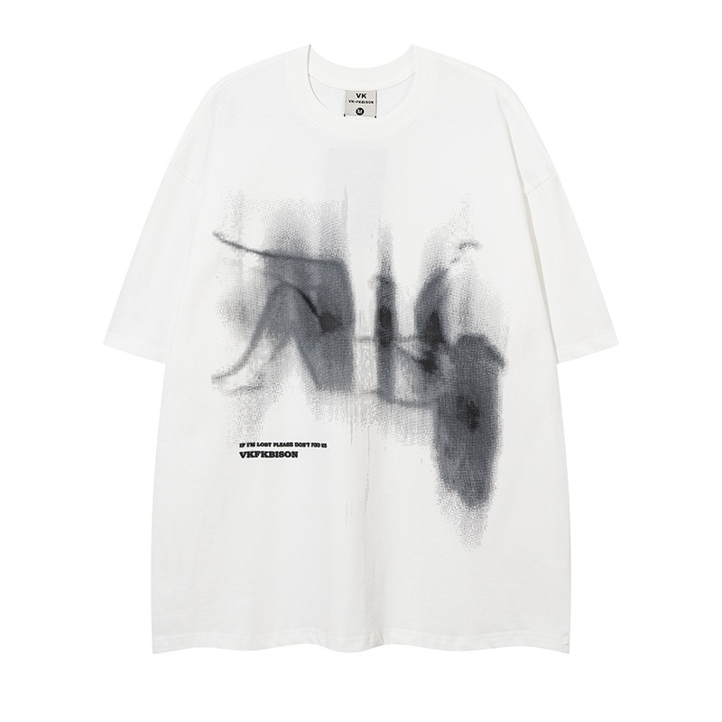 Herr oversize t-shirt med grafiskt tryck bomull rund hals_voghion.com