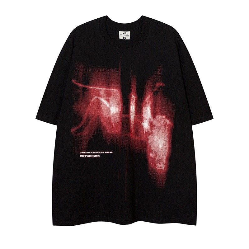 Herr oversize t-shirt med grafiskt tryck bomull rund hals_voghion.com