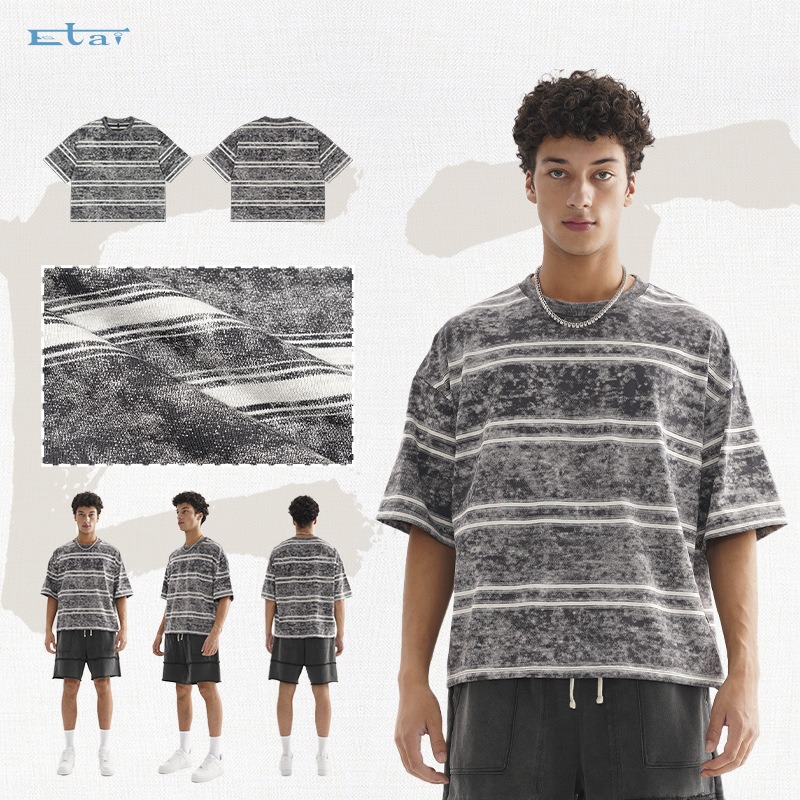 T-shirt homme rayé style rétro coupe ample coton qualité premium_voghion.com