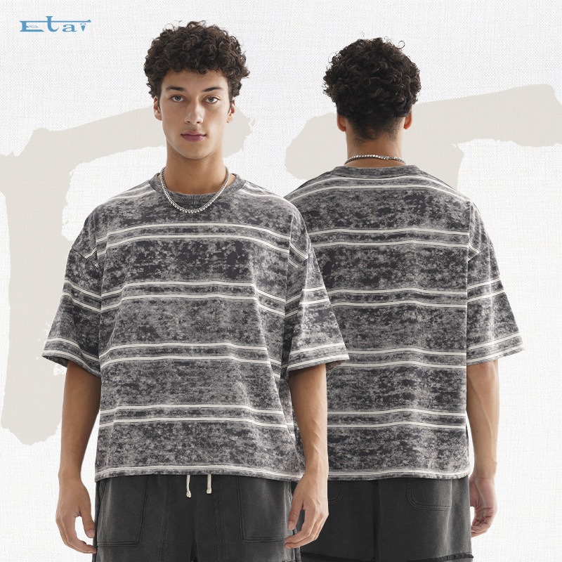 T-shirt homme rayé style rétro coupe ample coton qualité premium_voghion.com