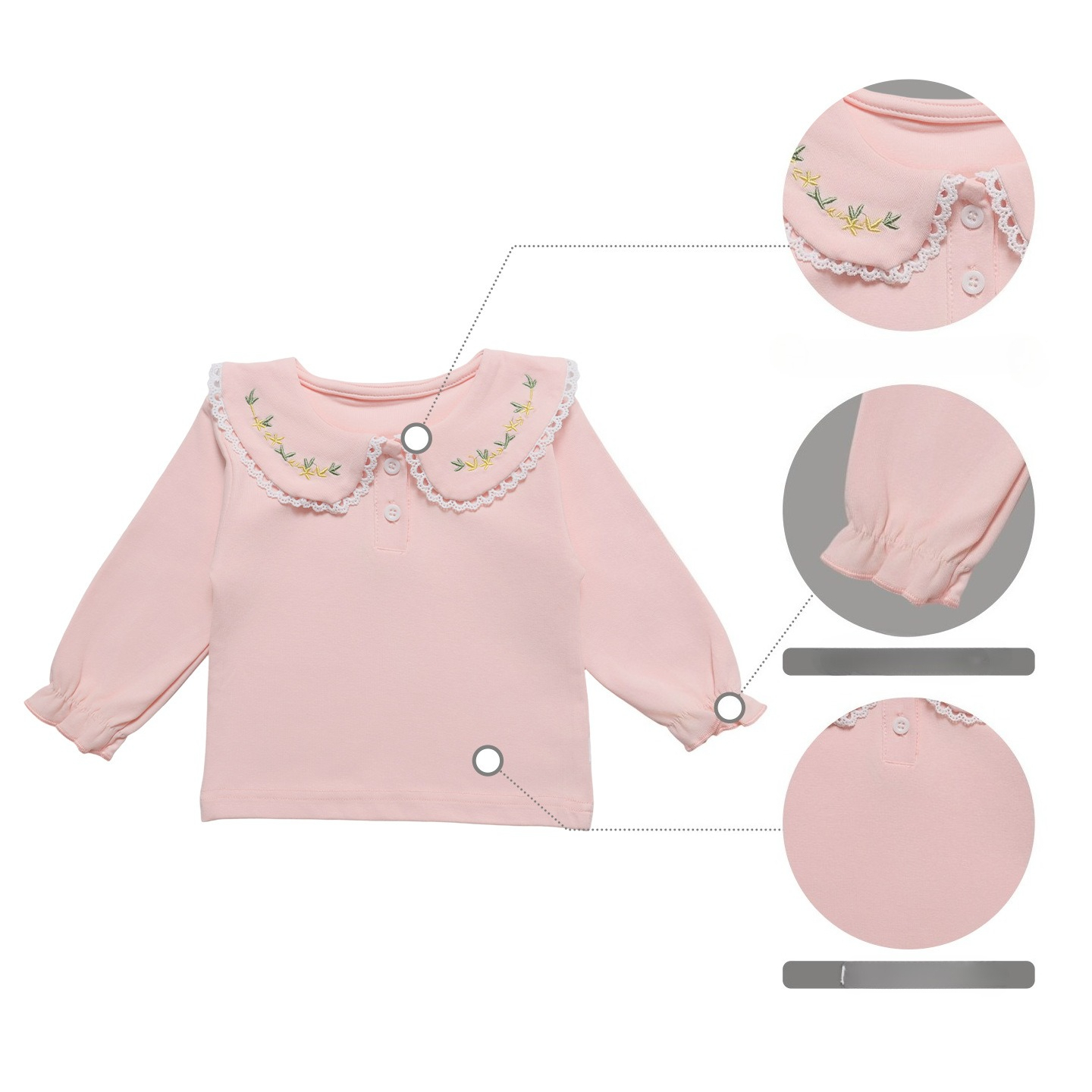 T-shirt bébé à manches longues en coton avec revers brodée_voghion.com