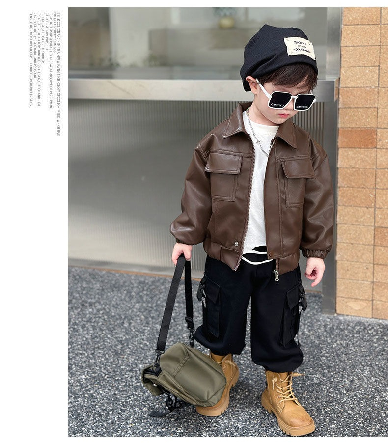Boys Leather Jacket Stylish Spring Autumn Jacket For Children_voghion.com