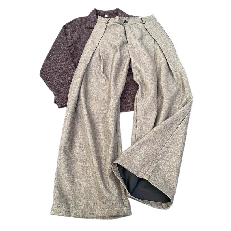 Plissierte A-förmige Krummsäbelhose mit Anhänger, Herren-Freizeithose mit geradem Bein_voghion.com