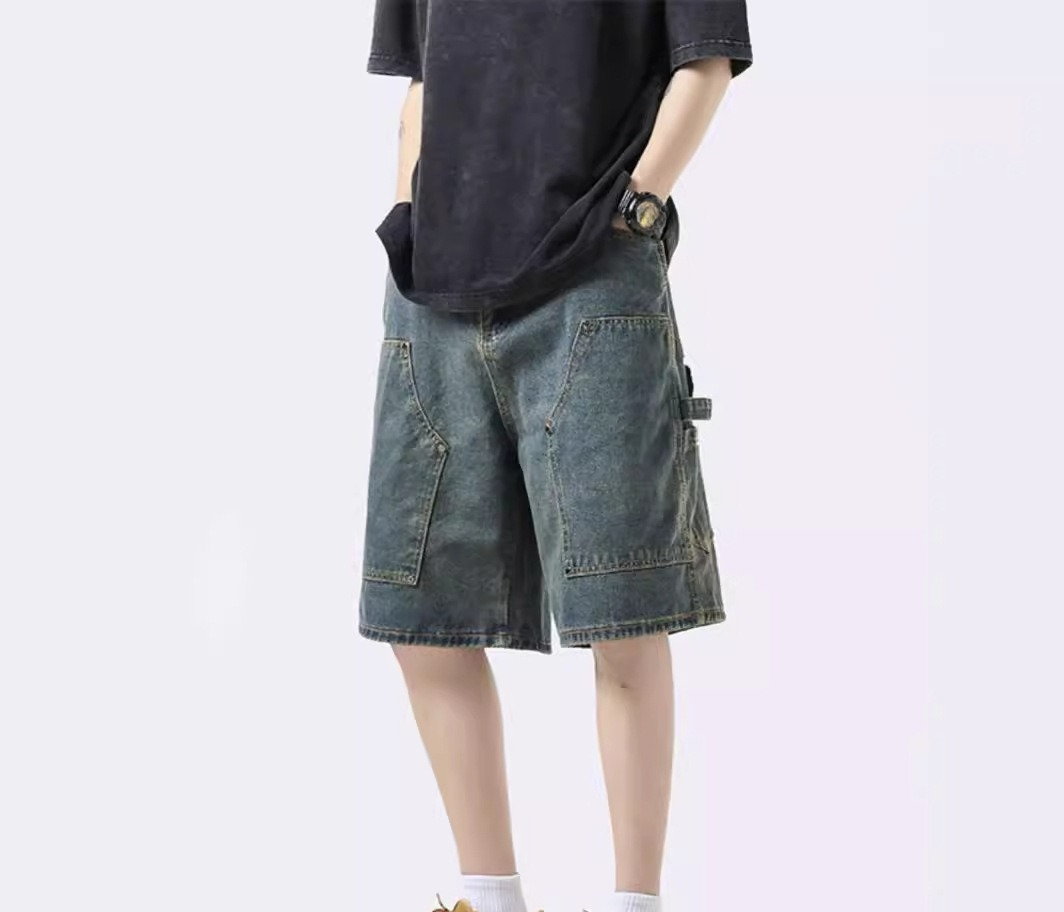 Men's Jeans Summer Thin American Retro High Street Trendy Brand Five-point Pants Loose Straight Casual Washed Pants_mkmklike.com
