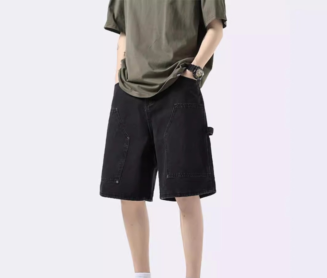 Men's Jeans Summer Thin American Retro High Street Trendy Brand Five-point Pants Loose Straight Casual Washed Pants_mkmklike.com