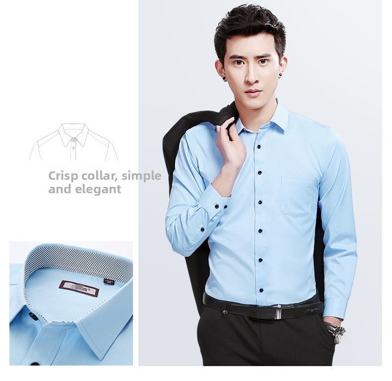 Camicia bianca da uomo a maniche lunghe, tinta unita, versione coreana, ampia, non stirabile, business, nera, sottile, cotone coreano, pollici_voghion.com