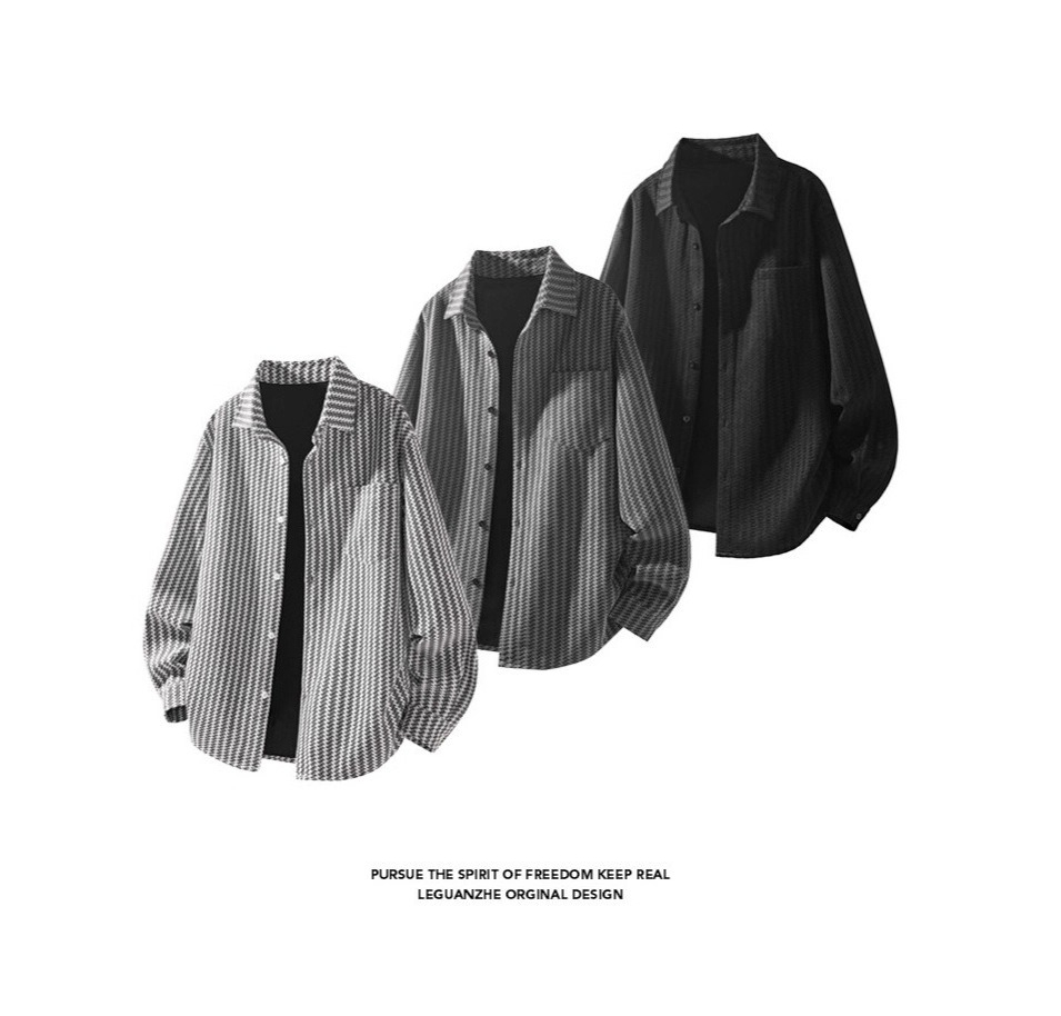 Heavy Fish Bone Pattern Small Fragrant Style Shirt Jacket Men's American Retro Spring And Autumn High-end Sense Ruffian Handsome Lapel Jacket_voghion.com