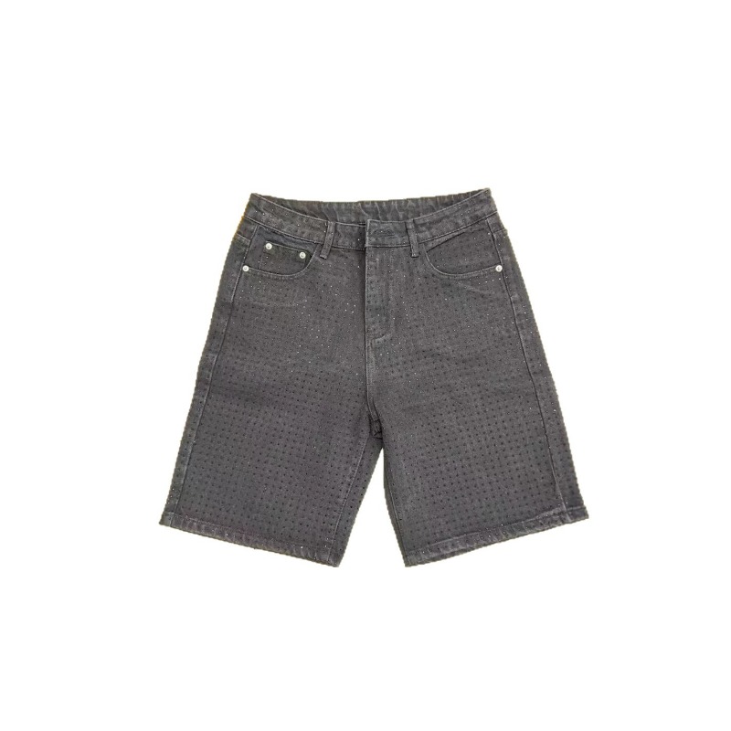 Herren Jeansshorts Im Vintage Look Mit Strasssteinen_voghion.com