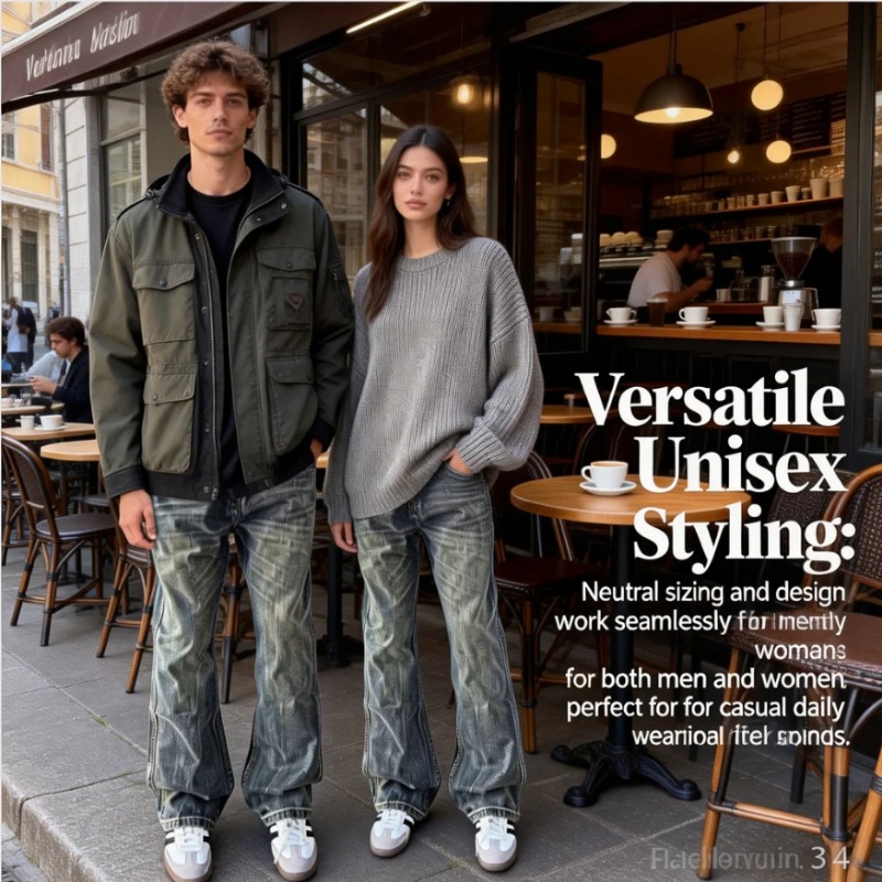 2026 Spring Washed Micro Flare Jeans Vintage Straight Leg Denim Pants For Men Women Stylish Design_mkmklike.com