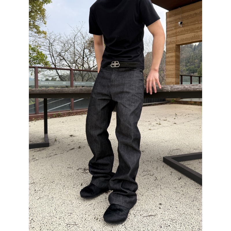 Vintage Raw Denim Jeans Schwarz Herren Micro Flare Passform_voghion.com