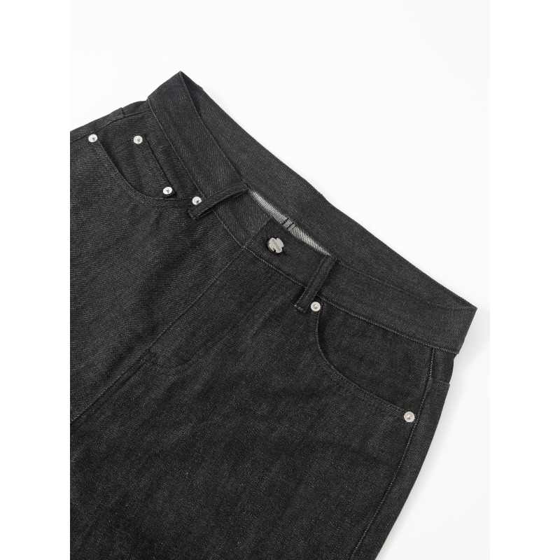 Vintage Raw Denim Jeans, schwarz gewaschen, 13oz Selvedge, 2026 - Passform 646, Micro Flare, klassische schwere Denimhose für Herren_voghion.com