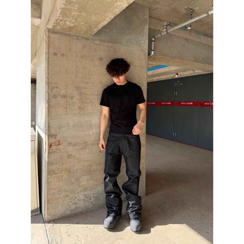 Vintage Raw Denim Jeans Schwarz Herren Micro Flare Passform_voghion.com