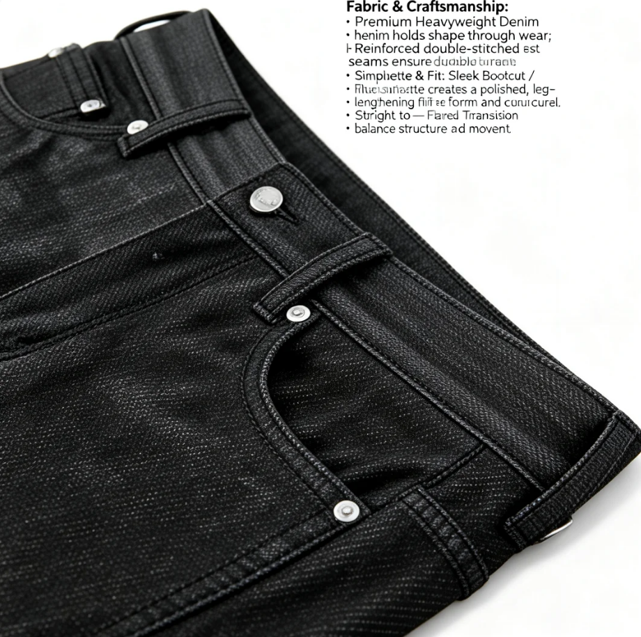 Vintage Raw Denim Jeans Schwarz Herren Micro Flare Passform_voghion.com