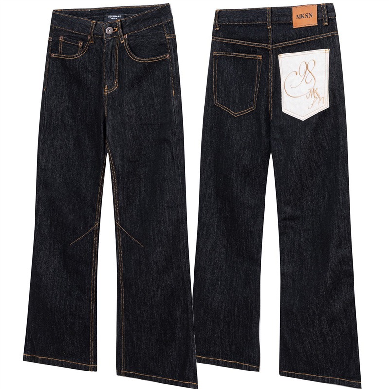 MKSN Men's Non-Fading Raw Denim Jeans Cleanfit Straight Fit Pants With Faux Horsehair Back Pocket Design Slimming Trousers_mkmklike.com
