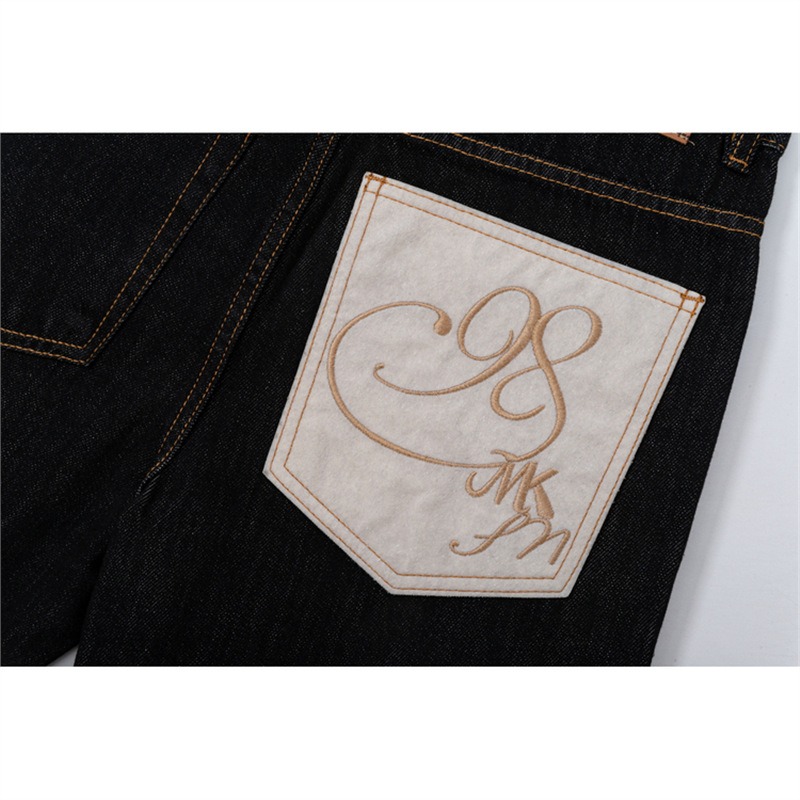 MKSN Men's Non-Fading Raw Denim Jeans Cleanfit Straight Fit Pants With Faux Horsehair Back Pocket Design Slimming Trousers_mkmklike.com
