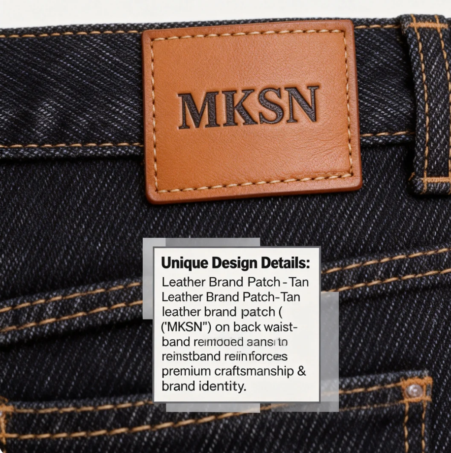 MKSN Men's Non-Fading Raw Denim Jeans Cleanfit Straight Fit Pants With Faux Horsehair Back Pocket Design Slimming Trousers_mkmklike.com