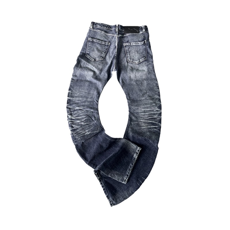 High Stretch Curved Blade Jeans Ice Blue Fog Wash Distressed Denim Pants American High Street Style For Men_voghion.com