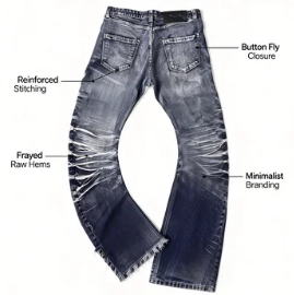 High Stretch Curved Blade Jeans Ice Blue Distressed Denim Pants_voghion.com