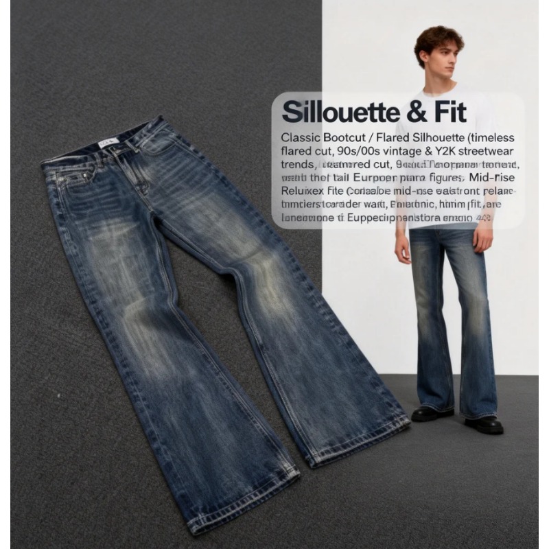 Pantalones vaqueros de mezclilla acampanados y ajustados con lavado a la puesta de sol estilo Okayama Bamboo para hombre, modelo 2026._voghion.com