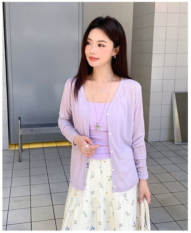 Sunscreen Cardigan Thin Women's Ice Silk Knitted Jacket 2026 Summer Outer Blouse Top_ecoleips.com