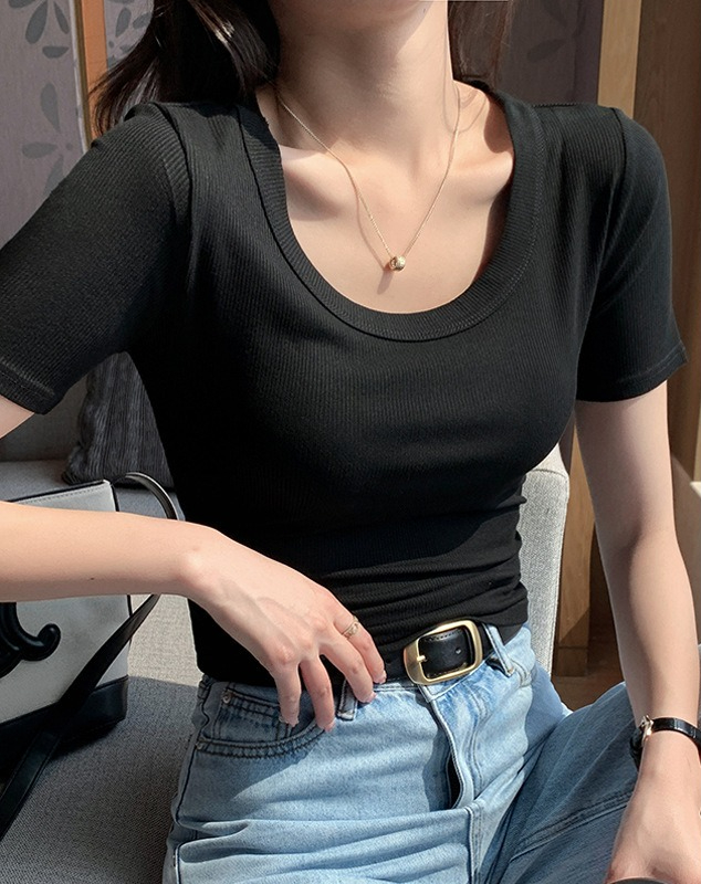 Crew Neck, Short Sleeves, Outer Wear, Inner Bottoming Shirt, Solid Color, Comfortable And Breathable Clothes, Women's Clothing_ecoleips.com