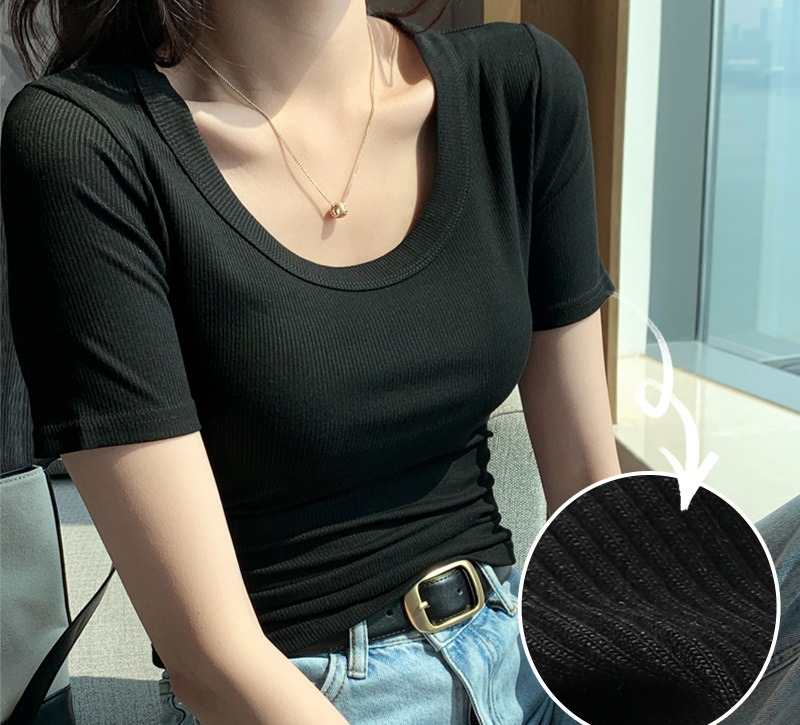 Crew Neck, Short Sleeves, Outer Wear, Inner Bottoming Shirt, Solid Color, Comfortable And Breathable Clothes, Women's Clothing_ecoleips.com