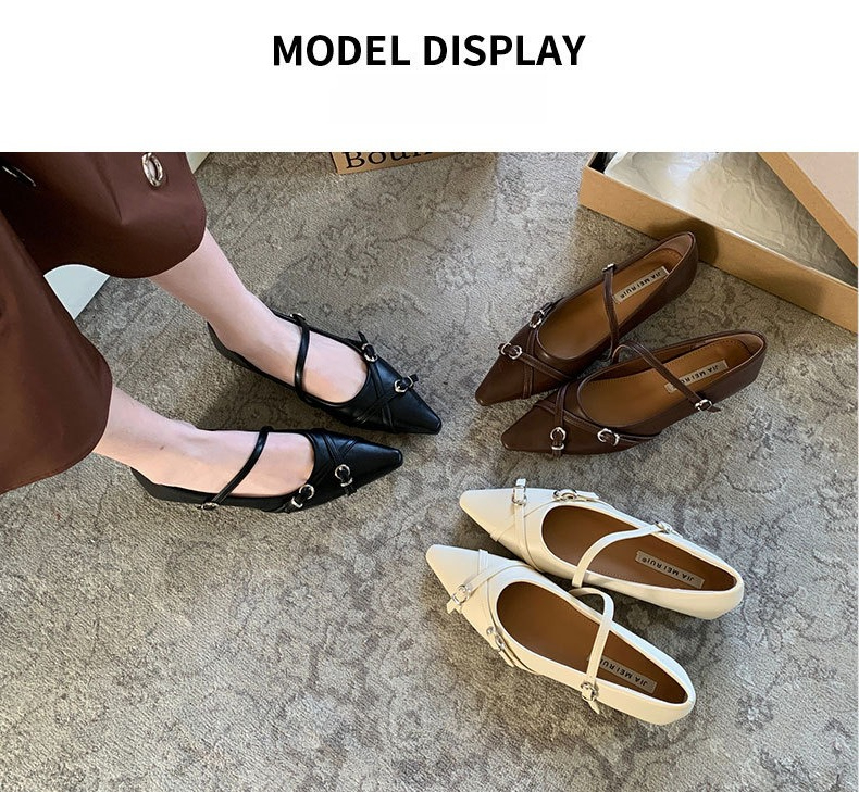 Inner Pointed Single Shoes Women's Shoes 2026 Spring New Korean Version Inner Height Increase One-word Buckle Mary Jane Shoes Women's Middle Heel_vogvips.com
