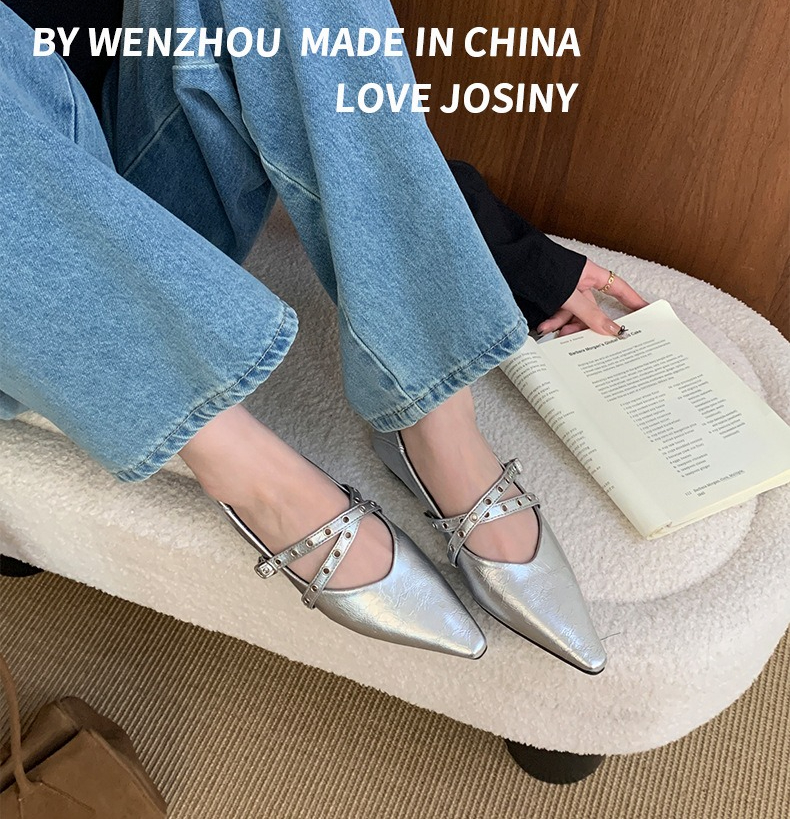 Wedge Heel Square Head Shallow Mouth Single Shoes Women's Rivets New French Retro Gentle Evening Breeze Mary Jane Doudou Women's Shoes_vogvips.com