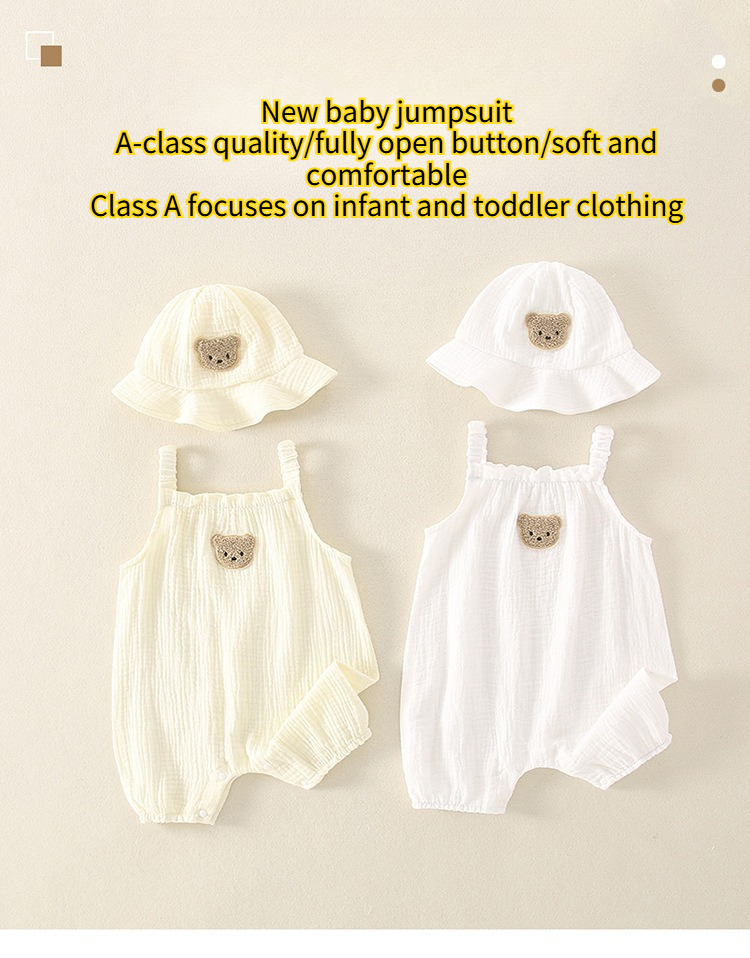 Baby Newborn Baby Summer Thin Suspender Boneless Pure Cotton Gauze One-piece Romper Men's And Women's Super Cute Foreign Climbing Clothes_voghion.com