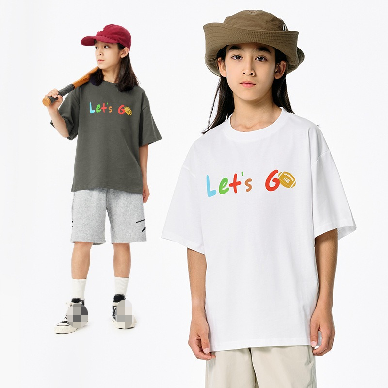 T-shirt de base style western décontracté à manches courtes pour enfants (tailles moyennes à grandes) filles et garçons_voghion.com